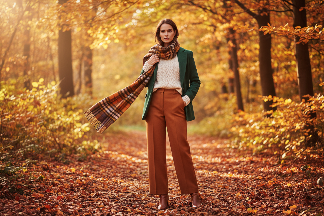 mujer en otoño modelando